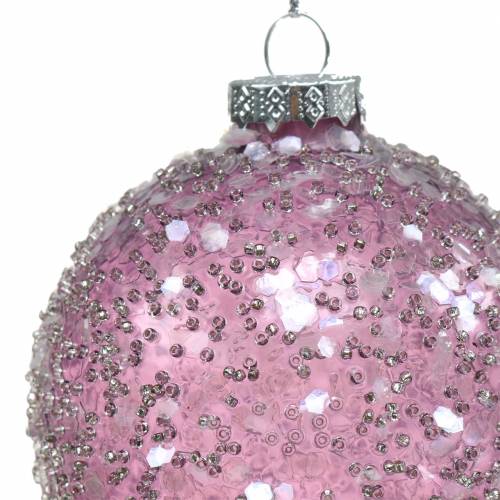 Floristik24 Boule de verre décoration sapin de Noël paillette mauve Ø8cm 4pcs