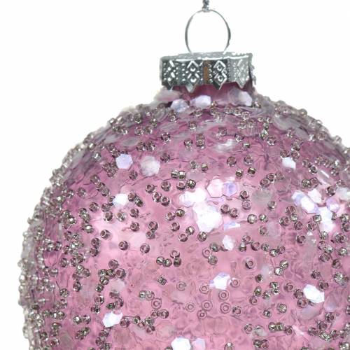 Article Boule de verre décoration sapin de Noël paillette mauve Ø8cm 4pcs