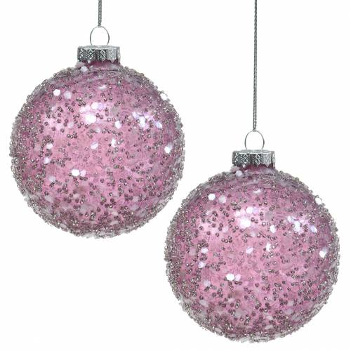 Floristik24 Boule de verre décoration sapin de Noël paillette mauve Ø8cm 4pcs