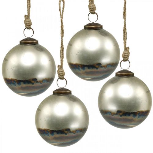 Floristik24 Boules de Noël boule en verre bicolore bleu, métallisé Ø9.5cm 4pcs