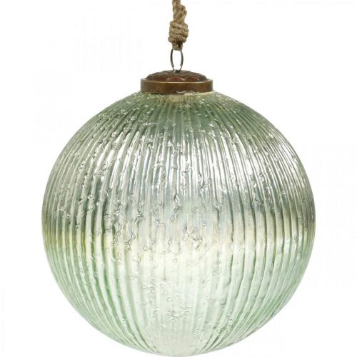 Boule de Noël en verre grand à suspendre vert, doré vintage Ø20cm