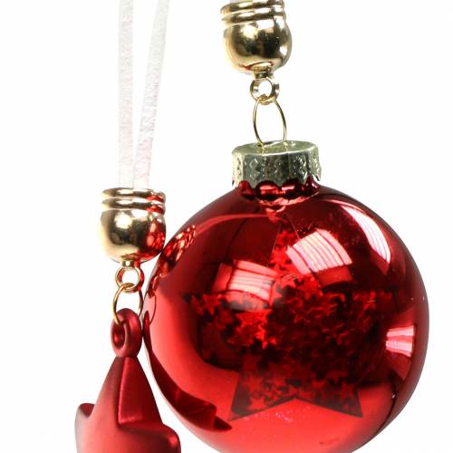 Article Boule de décoration de sapin de Noël en verre avec étoile rouge 5cm