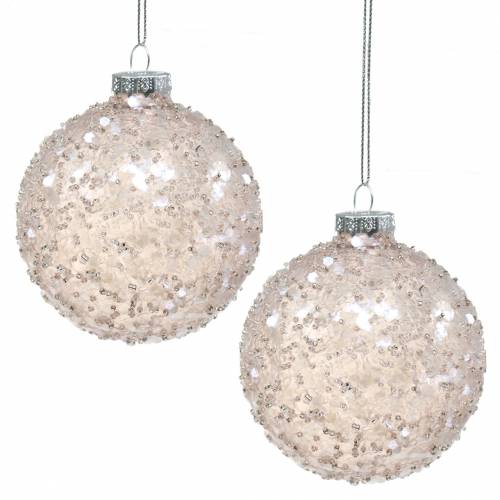 Floristik24 Décorations pour sapin de Noël boule de verre paillettes roses Ø8cm 4pcs