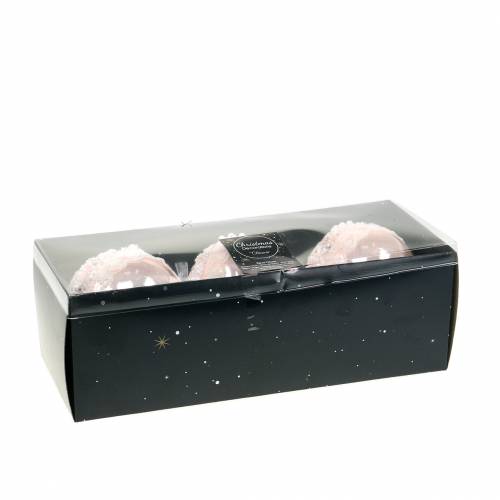 Floristik24 Boule en verre rose avec dentelle et perles 3pcs