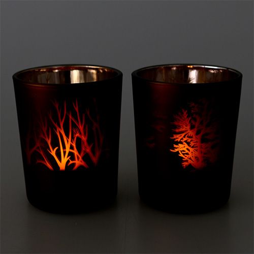 Floristik24 Lumière de verre avec motif brun Ø5,5cm H6,5cm 4pcs