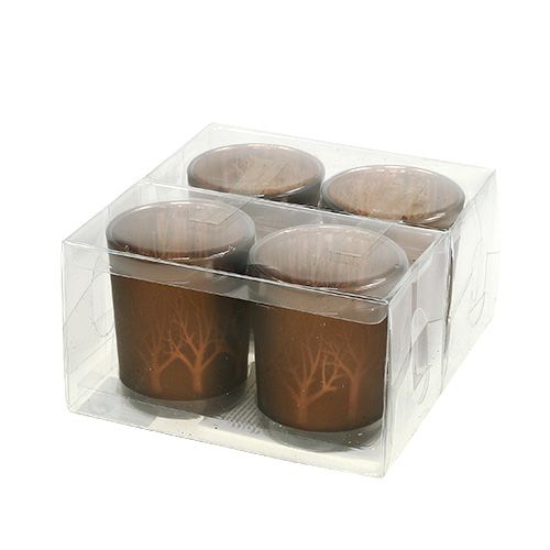 Floristik24 Lumière de verre avec motif brun Ø5,5cm H6,5cm 4pcs