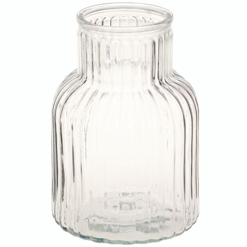 Vase en verre à fleurs avec rainures rétro transparent Ø13,5cm H20cm