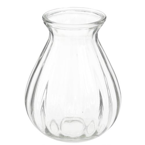 Floristik24 Vase en verre vase bulbeux à rainures clair Ø11cm H14cm 2pcs