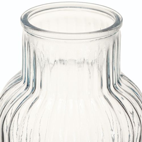 Article Vase à fleurs en verre bleu avec rainures Ø13,5cm H20cm