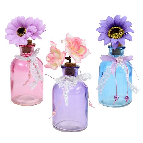 Floristik24 Vase en verre avec mélange de fleurs Ø5,5cm H16cm 3pcs