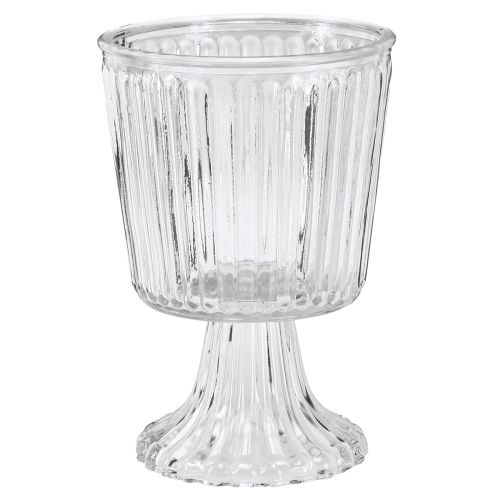 Article Vase en verre avec pied coupelle décorative en verre cannelé Ø13cm H19cm