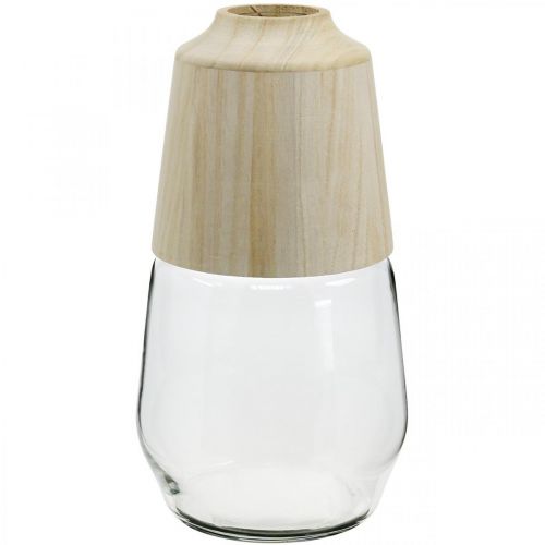 Vase en verre avec vase décoratif en bois vase à fleurs clair H30cm