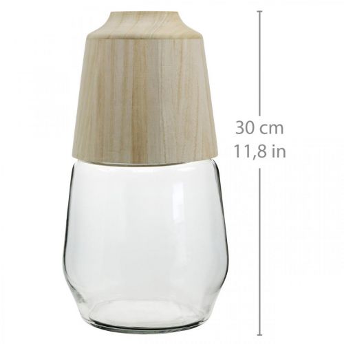 Article Vase en verre avec vase décoratif en bois vase à fleurs clair H30cm