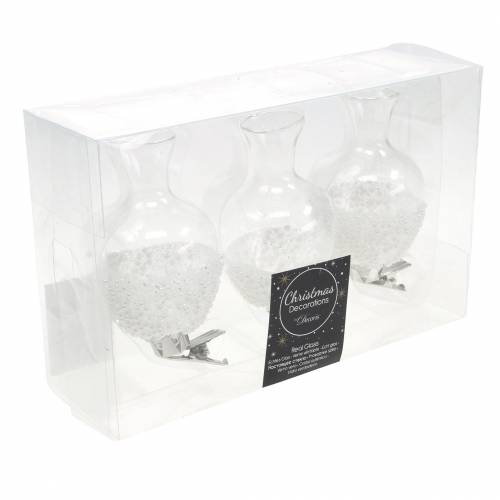 Floristik24 Vase en verre avec clip paillettes et perles Ø4.9cm H9.5cm transparent 3pcs