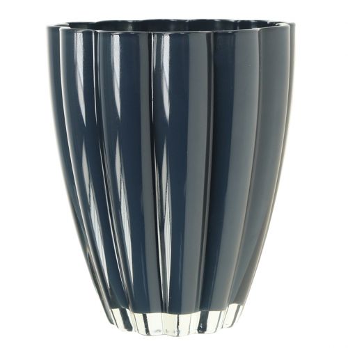 Floristik24 Vase En Verre &quot;Bloom&quot; Bleu Foncé Ø14cm H17cm