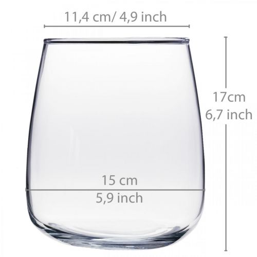 Article Vase en verre, vase fleuri, vase déco Ø15cm H17cm