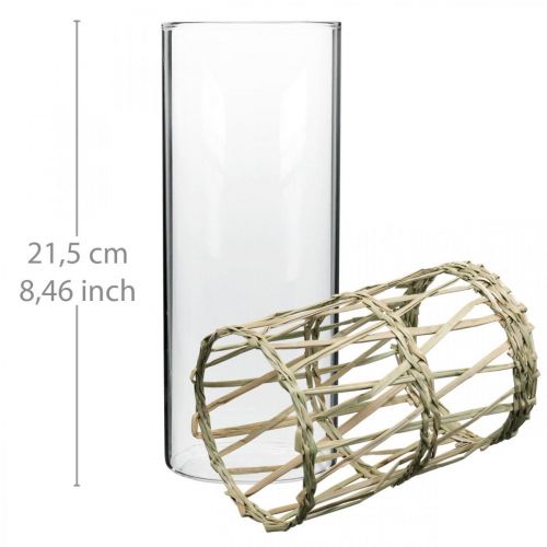 Article Vase en verre cylindre graminées tressées vase décoratif Ø8cm H21.5cm