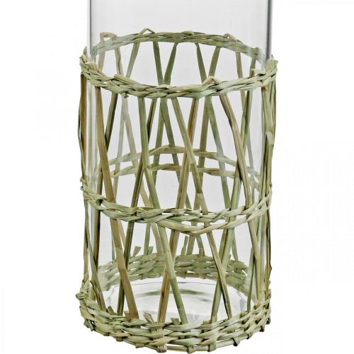 Article Vase en verre cylindre graminées tressées vase décoratif Ø8cm H21.5cm