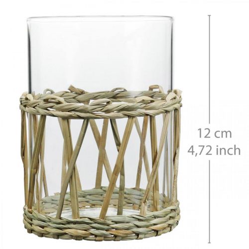 Article Vase en verre cylindre gazon tressé décoration de table verre Ø8cm H12cm