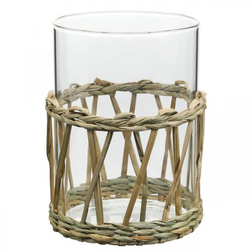 Article Vase en verre cylindre gazon tressé décoration de table verre Ø8cm H12cm