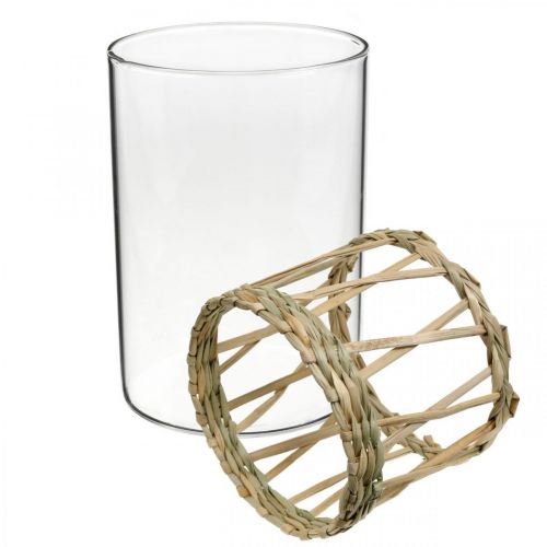 Article Vase en verre cylindre gazon tressé décoration de table verre Ø8cm H12cm