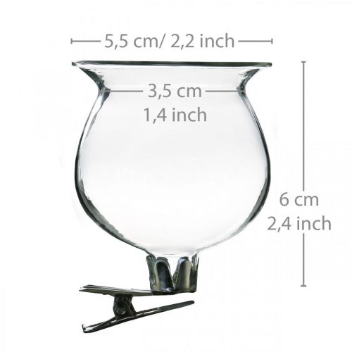 Article Vase en verre cloche avec clip clair Ø5.5cm H6cm 4pcs