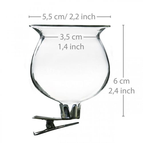 Floristik24 Vase en verre cloche avec clip clair Ø5.5cm H6cm 4pcs