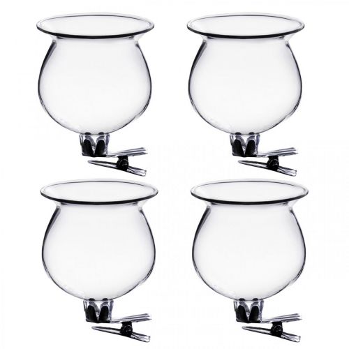 Floristik24 Vase en verre cloche avec clip clair Ø5.5cm H6cm 4pcs