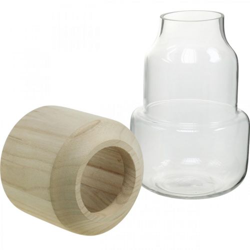 Floristik24 Vase en verre avec vase décoratif en bois pour fleuristerie sèche H20cm
