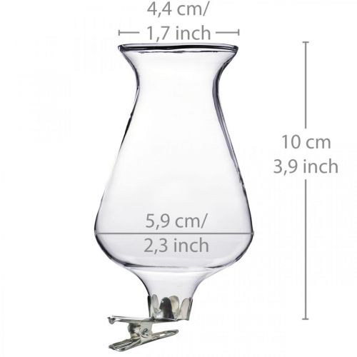 Article Vase en verre tulipe avec clip Ø5.9cm H11cm clair 4pcs