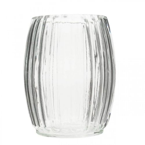 Article Vase en verre à rainures, lanterne en verre transparent H15cm Ø11.5cm