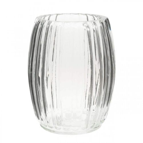 Floristik24 Vase en verre à rainures, lanterne en verre transparent H15cm Ø11.5cm