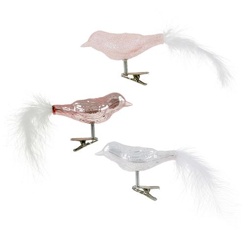Floristik24 Oiseau en verre au clip type 8cm. 3st
