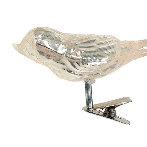 Floristik24 Oiseau en verre sur clip crème 7.5cm 3pcs