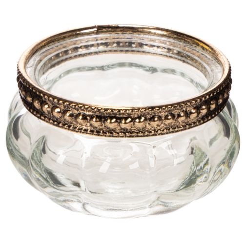 Porte-bougies chauffe-plat en verre avec bordure décorative en métal, 6 cm, lot de 4 acheter | Floristik24.be