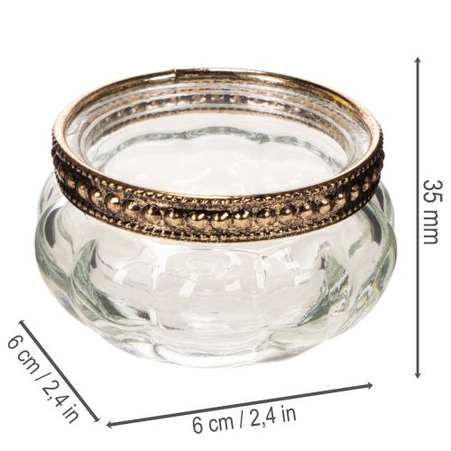Porte-bougies chauffe-plat en verre avec bordure décorative en métal, 6 cm, lot de 4 | Floristik24.be