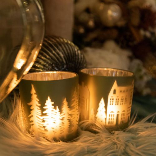 Floristik24 Lanternes, photophore verre Noël vert Ø7cm 2pcs