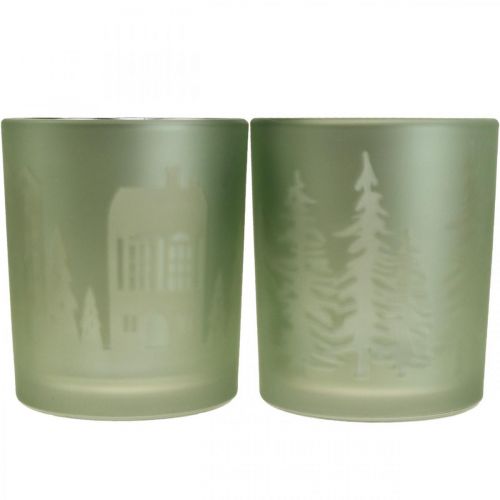 Floristik24 Lanternes, photophore verre Noël vert Ø7cm 2pcs