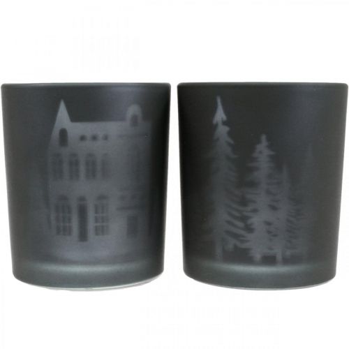 Floristik24 Lanternes, photophore verre Noël noir Ø7cm 2pcs