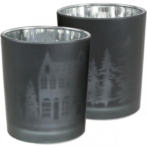 Floristik24 Lanternes, photophore verre Noël noir Ø7cm 2pcs