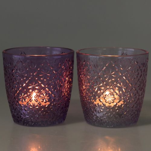 Floristik24 Lanterne en verre violet Ø9cm H9cm 2pcs