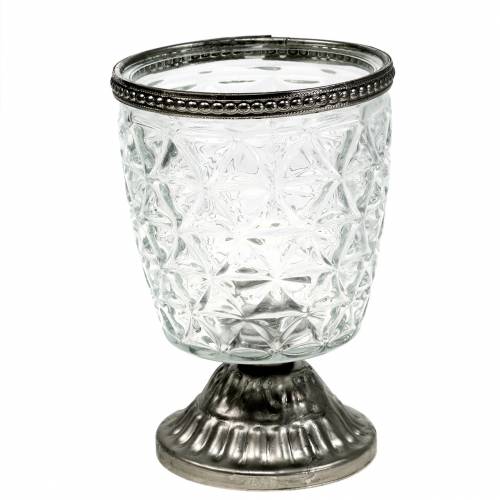 Floristik24 Lanterne en verre sur socle antique avec rebord en métal Ø9cm H13.5cm
