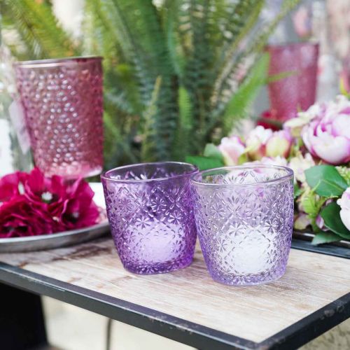 Article Lanterne en verre violet Ø9cm H9cm 2pcs