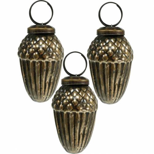 Floristik24 Décorations de sapin de Noël glands en verre à suspendre marron, doré 6cm 3pcs