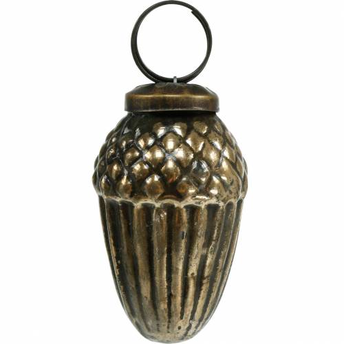 Floristik24 Décorations de sapin de Noël glands en verre à suspendre marron, doré 6cm 3pcs