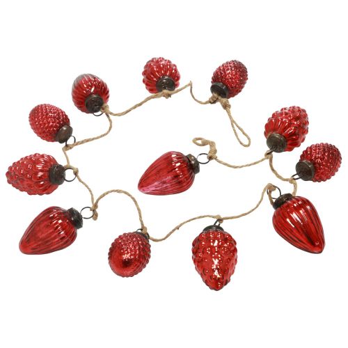 Guirlande de cônes en verre décoration de sapin de Noël décoration suspendue rouge 120cm