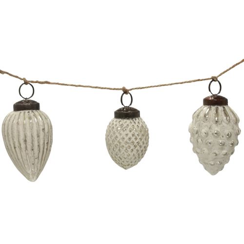 Floristik24 Guirlande de cônes en verre à suspendre décoration Noël blanc argent 120cm