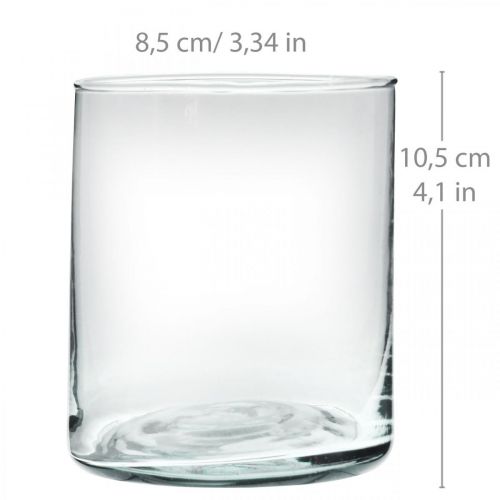 Vase en verre rond, cylindre en verre transparent Ø9cm H10.5cm