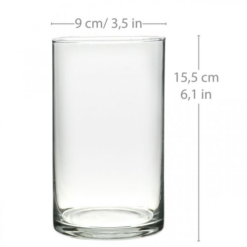 Article Vase en verre rond, cylindre en verre transparent Ø9cm H15,5cm