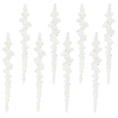 Article Glaçons pailletés à suspendre décoration d'hiver blanc 24cm 8pcs